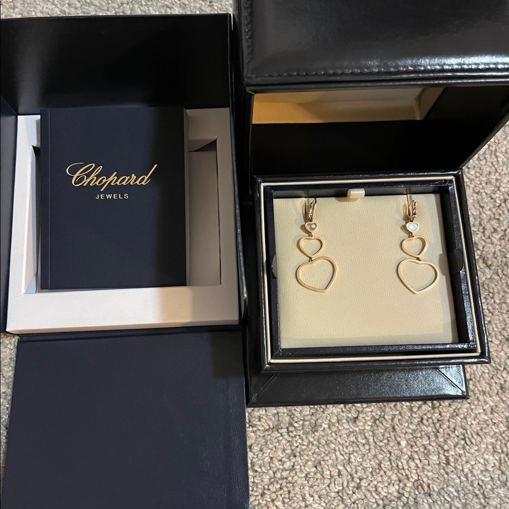 Rare Chopard Diamond Rose Gold Happy Hearts Long Dangle earrings